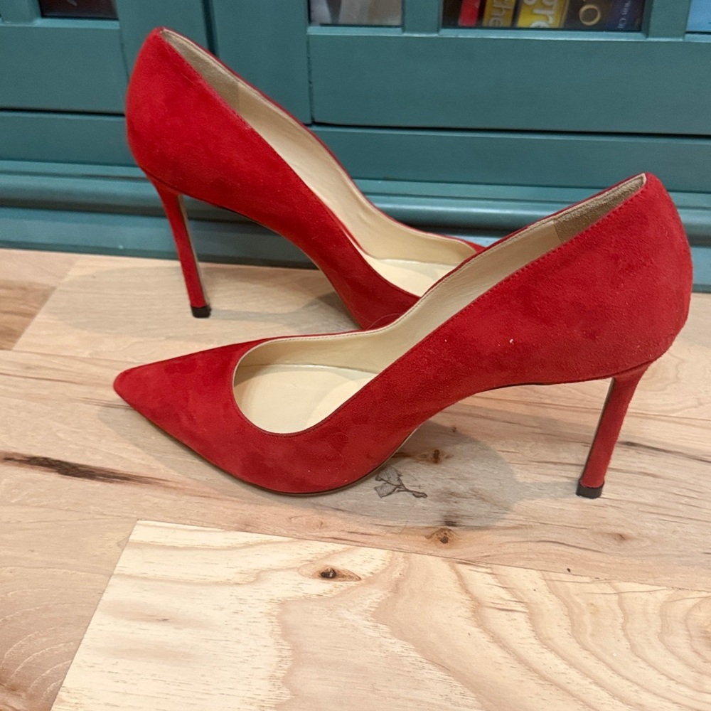 Jimmy Choo Rimy 100 Scarlet Suede Heels - Picture 3 of 3